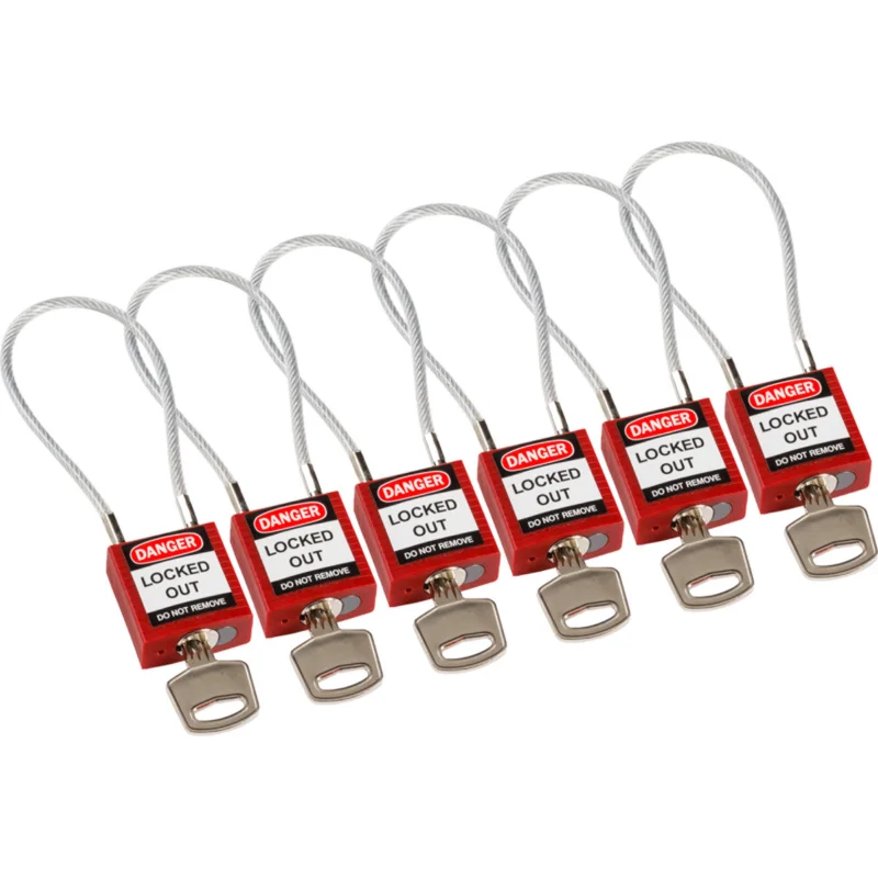 Premium Brady - Hangsloten - Veiligheidssloten – compact met kabel - Compact Cable Padlock Red 20cm KD/6PK - 195972 - 86195972