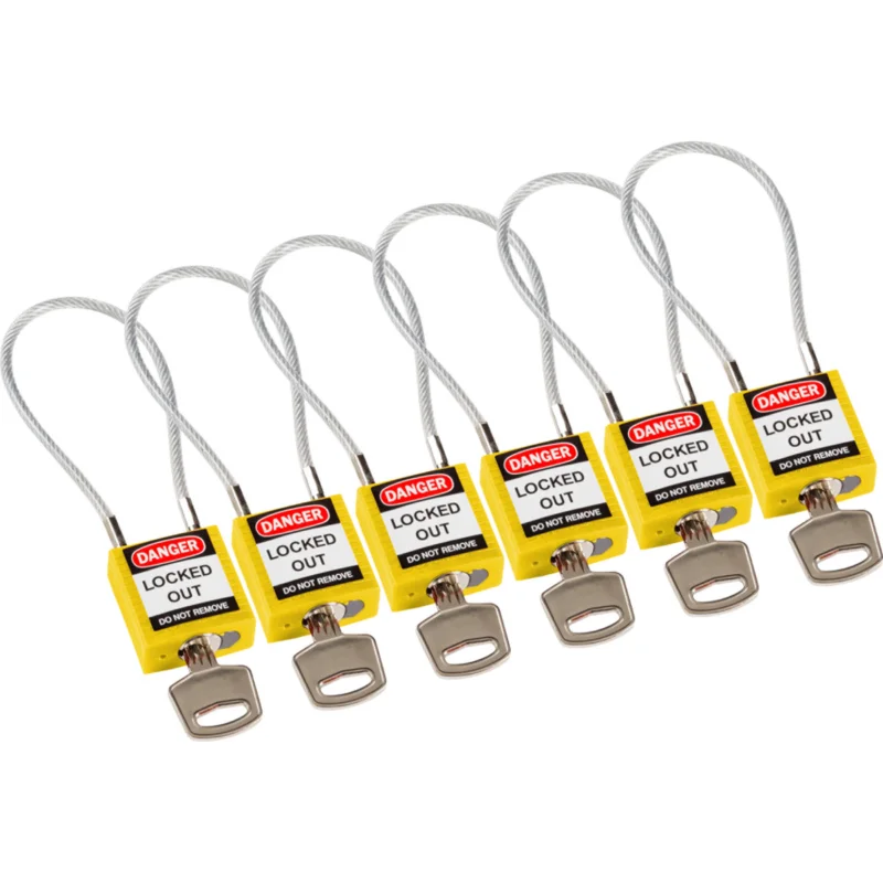 Brady - Hangsloten - Veiligheidssloten – compact met kabel - Compact Cable Padlock Yellow 20cm KD/6PK - 195973 - 86195973 Goedkoop