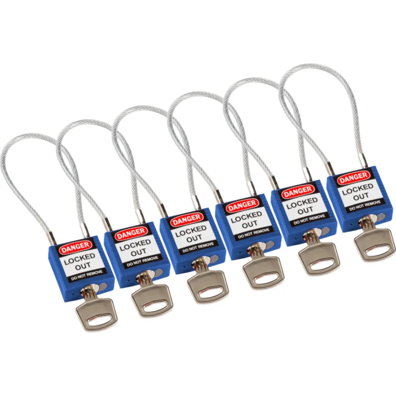Brady - Hangsloten - Veiligheidssloten – compact met kabel - Compact Cable Padlock Blue 20cm KD/6PK - 195974 - 86195974 Superprijs