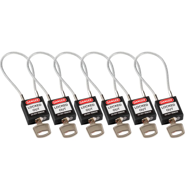 Betrouwbaar Lockout Hangsloten - Compact Cable Padlock Black 20cm KD/6PK