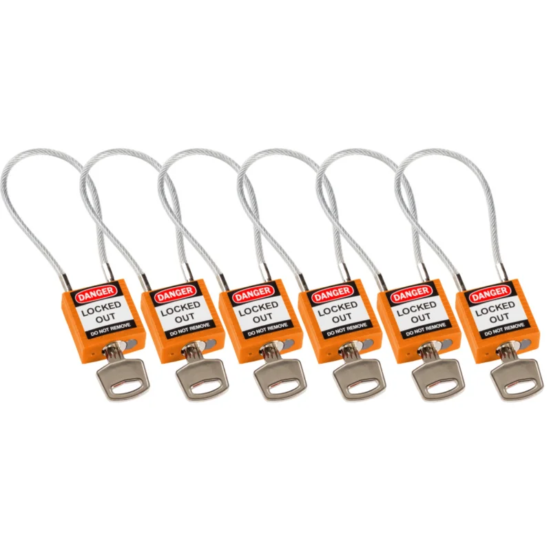 Brady - Hangsloten - Veiligheidssloten – compact met kabel - COMPACT CABLE PADLOCK ORANGE 20CM KD/6PK - 195983 - 86195983 Nu Kopen