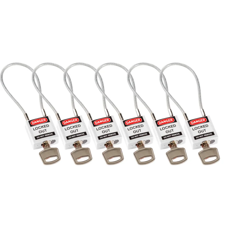Tijdelijk Beschikbaar Brady - Hangsloten - Veiligheidssloten – compact met kabel - Compact Cable Padlock White 20cm KD/6PK - 195985 - 86195985