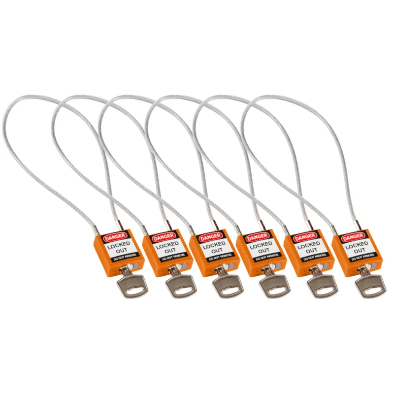 Brady - Hangsloten - Veiligheidssloten – compact met kabel - COMPACT CABLE PADLOCK ORANGE 40CM KD/6PK - 195989 - 86195989 Fabrieksprijs