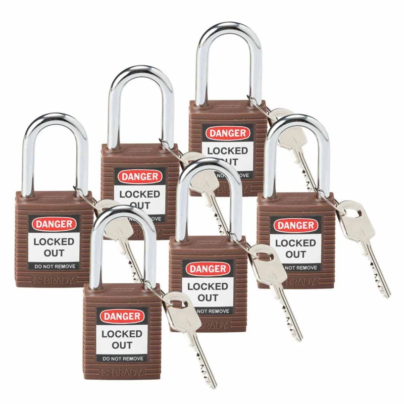 Brady - Hangsloten - Brady-veiligheidshangsloten - SFTY PADLOCK STEEL 38MM SHA BROWN 6/PAC - 813636 - 86813636 Merkproduct