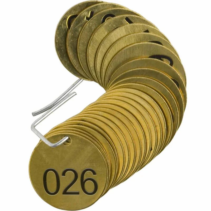 Brady - Accessoires leidingmarkering - Koperen identificatieplaatjes met ingeperste opeenvolgende nummering - STAMPED BRASS VALVE TAG BVT 26-50 - 023201 - 86023201 Snelle Levering
