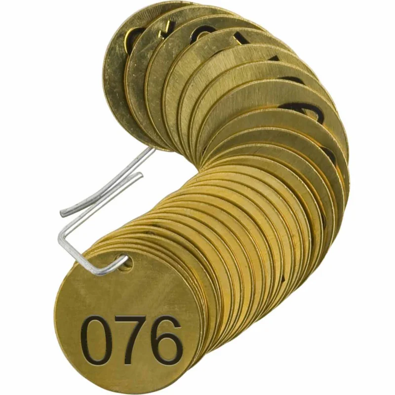 Brady - Accessoires leidingmarkering - Koperen identificatieplaatjes met ingeperste opeenvolgende nummering - STAMPED BRASS VALVE TAG BVT 76-100 - 023203 - 86023203 Actieprijs