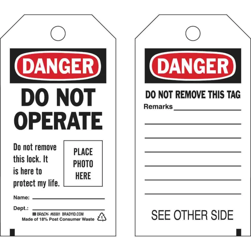 Brady - Lockout Tagout Tags - Zelflaminerende fototags - B851 5.75X3 BK/RD/WH 2-SIDE 1-FLAP 10/PK - 065501 - 86065501 Premium