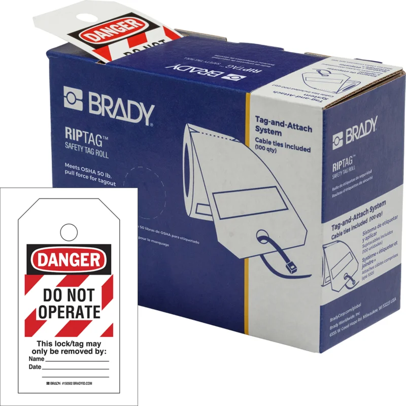 Brady - Lockout Tagout Tags - RipTag Danger Do Not Operate-veiligheidstags met rode strepen op rol - 150501 - 150501 - 86150501 Uitverkoop