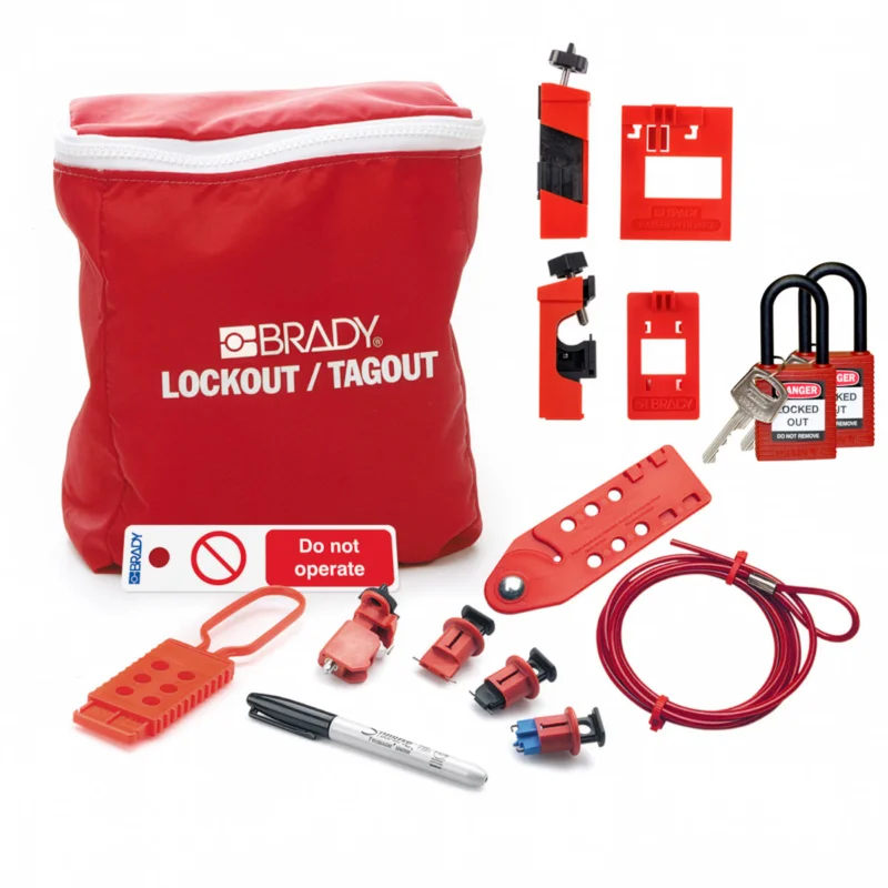 Brady - Lockout kits - Vergrendelingskit voor elektrische gevaren + hangsloten en tag NL - LK-ELEC-PAD-RD-NL - 196230 - 86196230 Express Levering