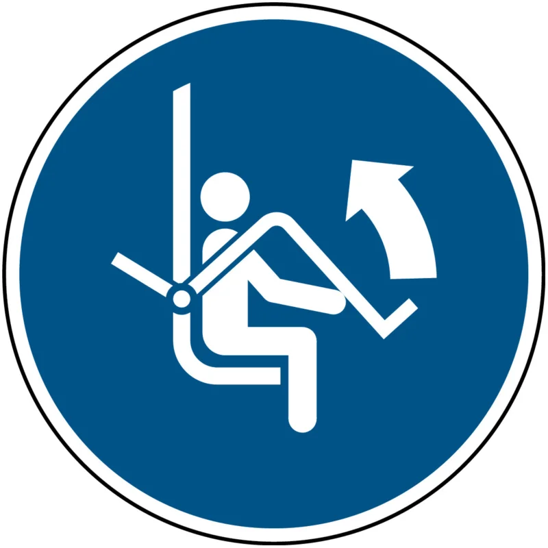 Beperkt Aanbod Brady - Gebodspictogram - Open de veiligheidsbeugel van stoeltjeslift – ISO 7010 - M/M034/NT-ALU-DIA150/1-B - 135414 - 86135414