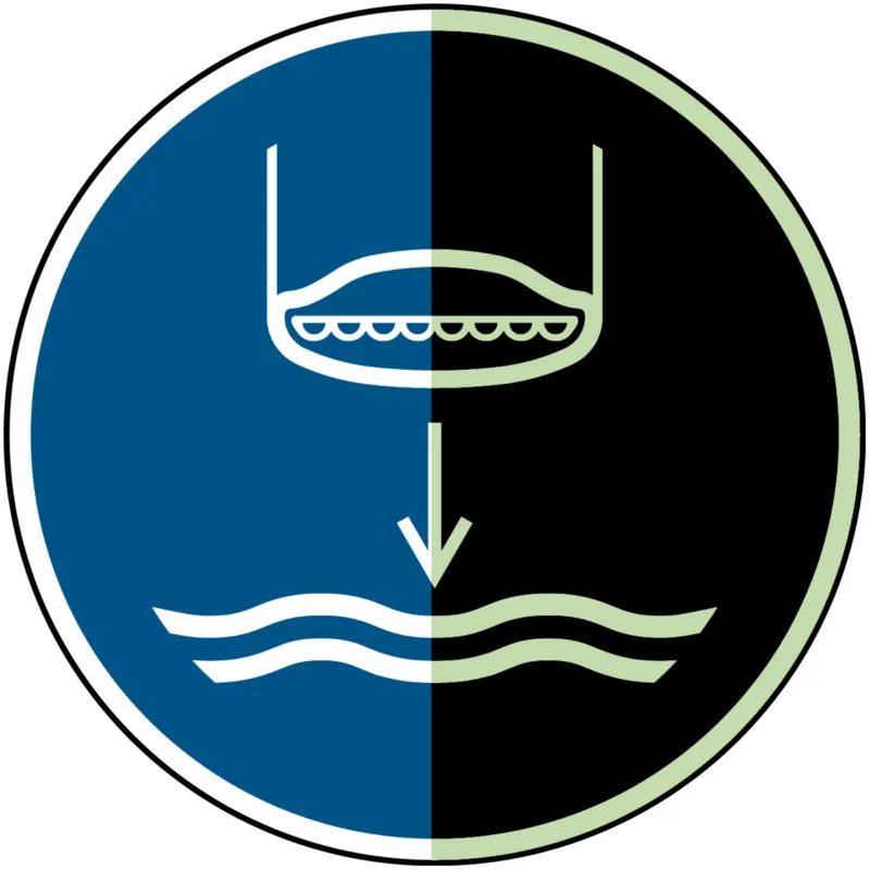 Brady - Gebodspictogram - Reddingsboot te water laten – ISO 7010 - M/M039/NT-SA-PHOLUMB-DIA150/1-B - 135549 - 86135549 Alleen Vandaag