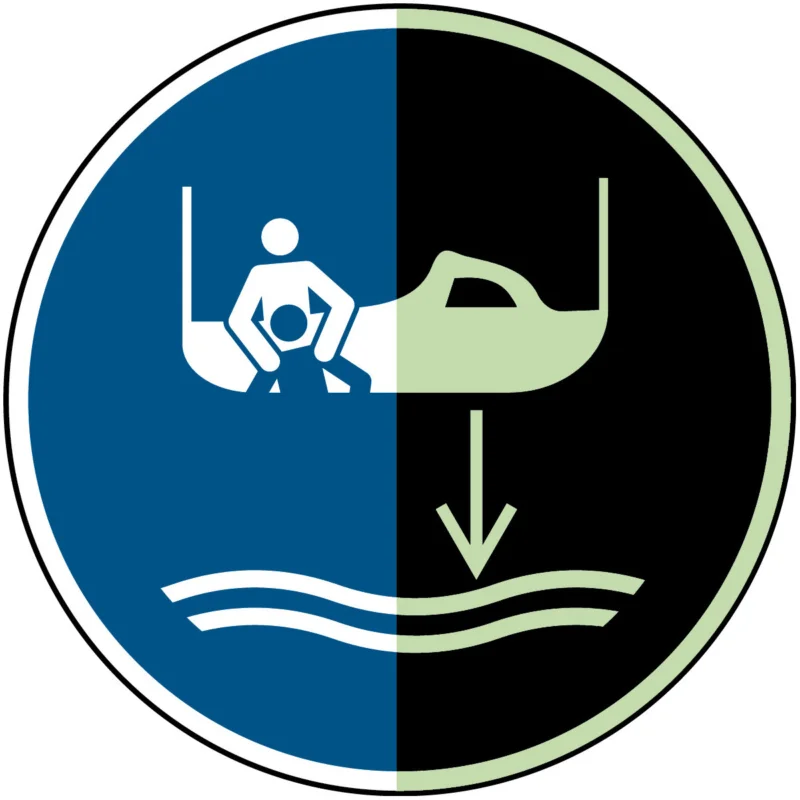 Bestel Nu Brady - Gebodspictogram - Reddingsboot te water laten – ISO 7010 - M/M041/NT-PP-PHOLUMC-DIA150/1-B - 135575 - 86135575