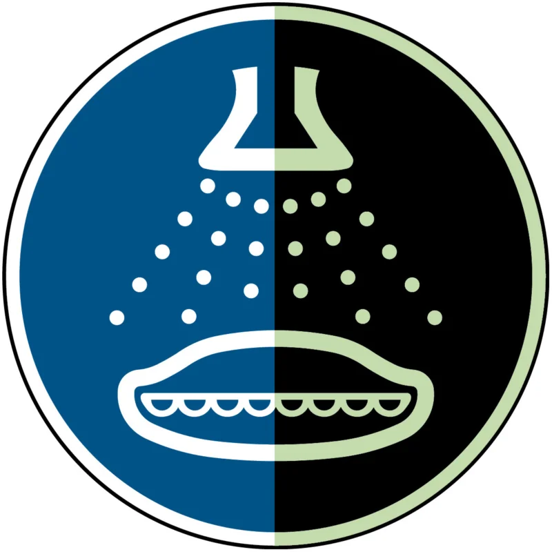 Brady - Gebodspictogram - Sprinklers starten – ISO 7010 - M/M043/NT-ALU-PHOLUMC-DIA150/1-B - 135601 - 86135601 Betrouwbaar