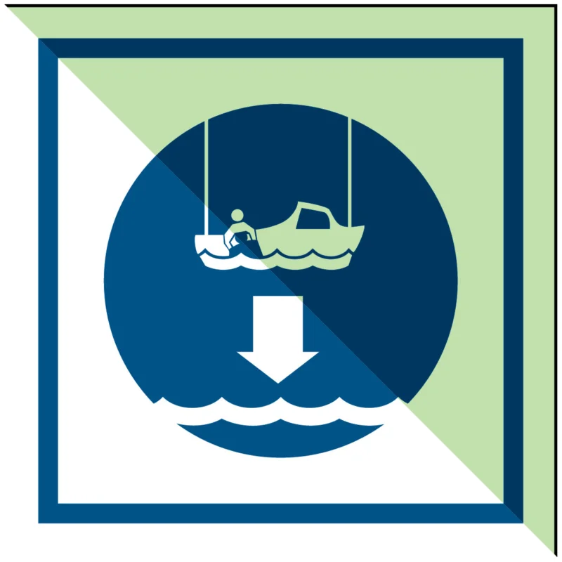 Brady - Gebodspictogram - Reddingsboot te water laten – IMO - M/IMO206-SA-PHOLUMB-150x150/1-B - 195450 - 86195450 Beperkt Aanbod