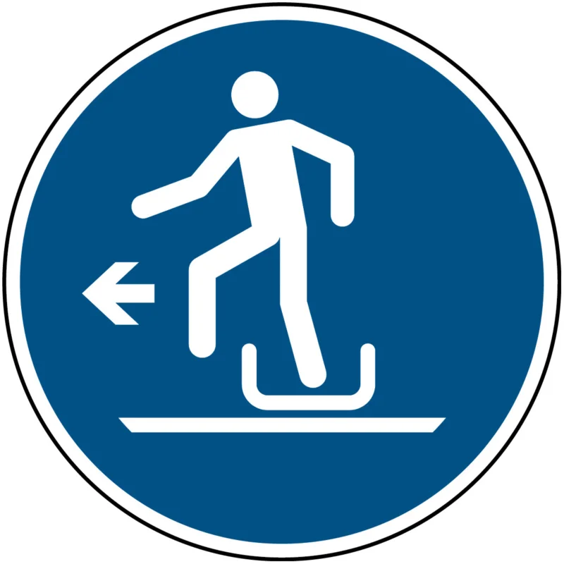 Brady - Gebodspictogram - ISO Veiligheidspictogram - Links uit de slee stappen - M/M050/NT/PE-DIA150-1 - 197880 - 86197880 Snelle Levering