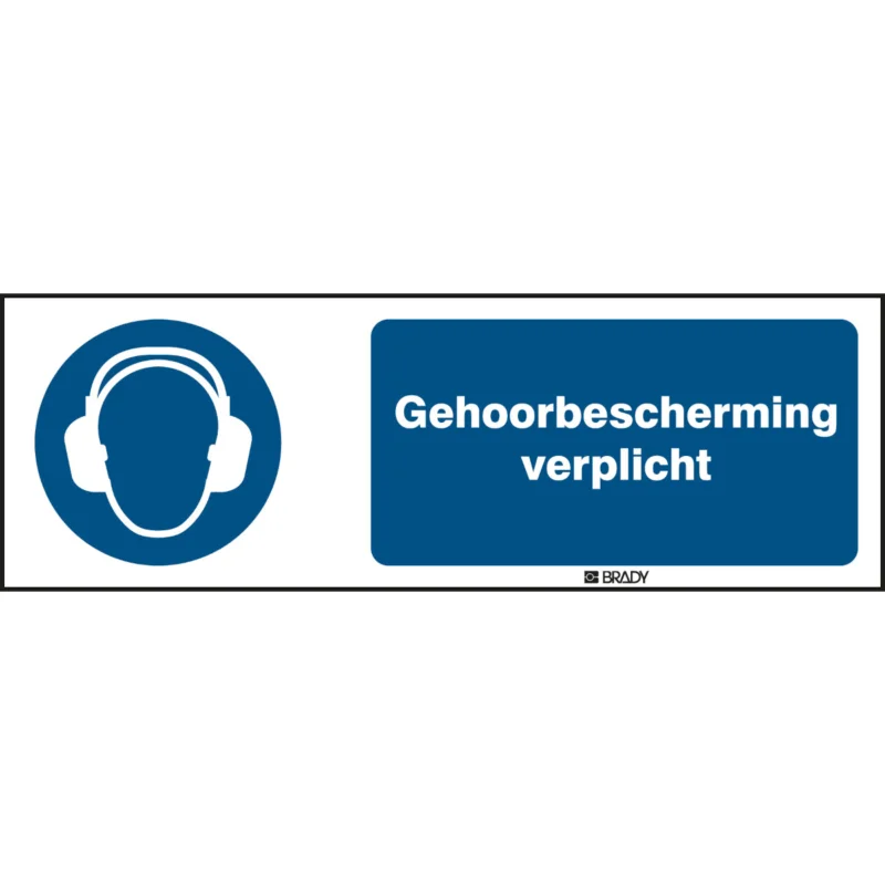 Brady - Gebodspictogram - ISO Veiligheidspictogram - Gehoorbescherming verplicht - M/M003/NL176/TM-450X150-1 - 198868 - 86198868 Betrouwbaar