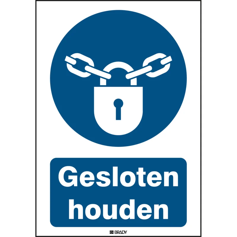Beperkte Voorraad Brady - Gebodspictogram - ISO Veiligheidspictogram - Gesloten houden - M/M028/NL352/TM-297X420-1 - 199222 - 86199222