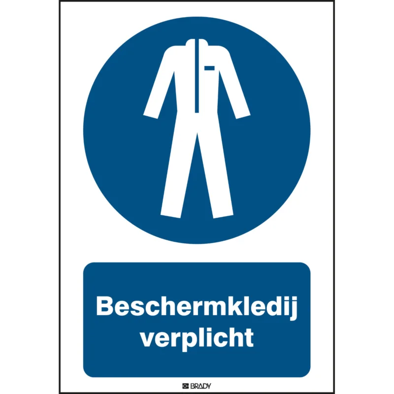 Brady - Gebodspictogram - ISO Veiligheidspictogram - Beschermkledij verplicht - M/M010/NL151/TWM-148X210-1 - 199548 - 86199548 Actieprijs