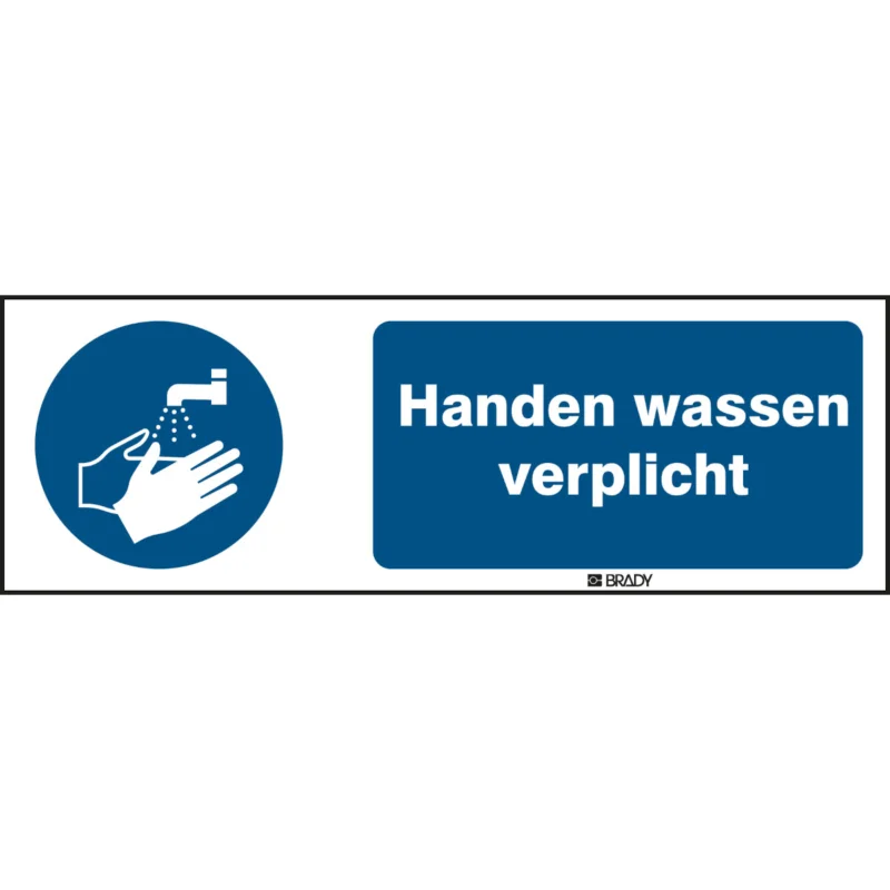 Brady - Gebodspictogram - ISO Veiligheidspictogram - Handen wassen verplicht - M/M011/NL179/TWM-297X105-1 - 199573 - 86199573 Premium