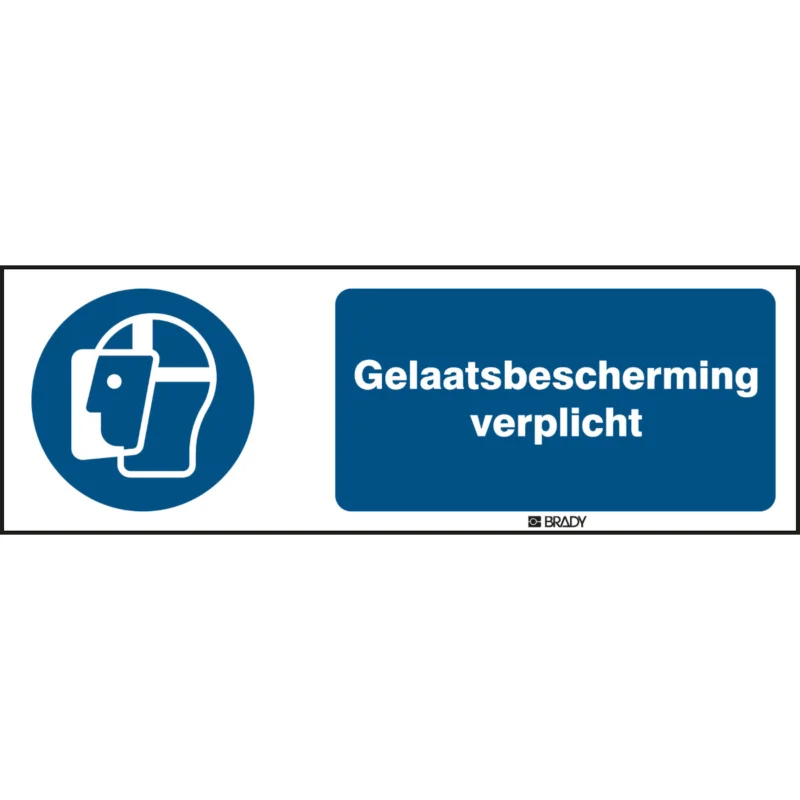 Brady - Gebodspictogram - ISO Veiligheidspictogram - Gelaatsbescherming verplicht - M/M013/NL279/TWM-450X150-1 - 199601 - 86199601 Goedkoop