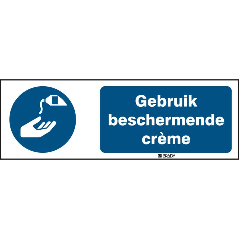 Brady - Gebodspictogram - ISO Veiligheidspictogram - Gebruik beschermende crème - M/M022/NL286/TWM-150X50-1 - 199707 - 86199707 Betaalbaar