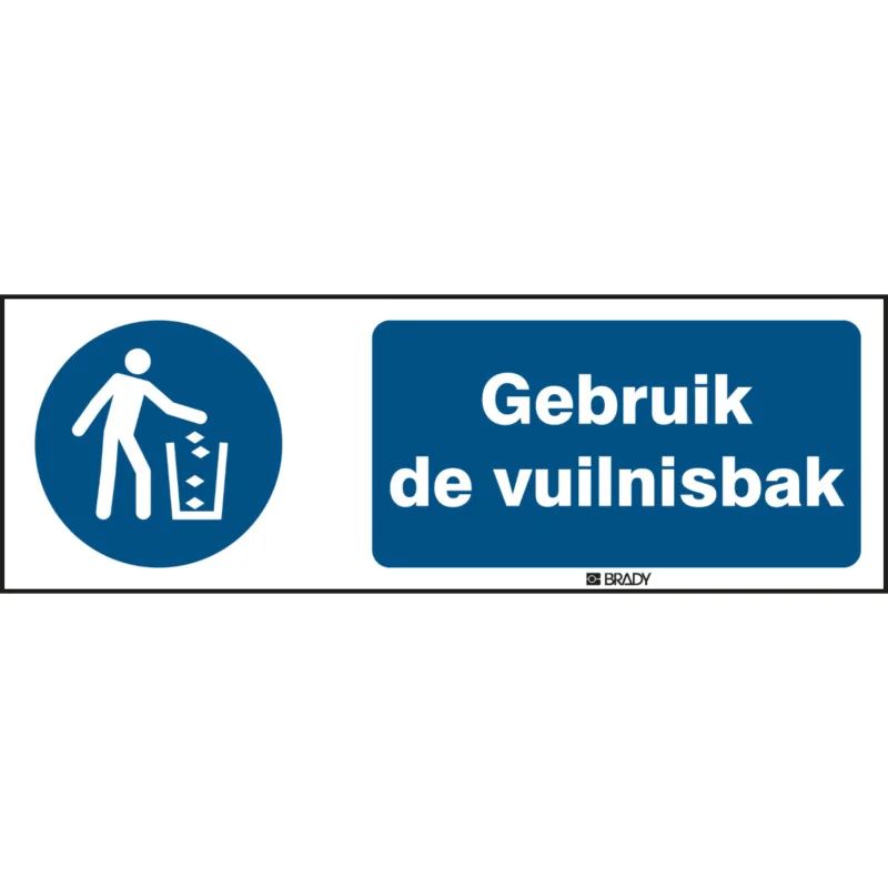 Bestel Nu Brady - Gebodspictogram - ISO Veiligheidspictogram - Gebruik de vuilnisbak - M/M030/NL353/TWM-450X150-1 - 199817 - 86199817