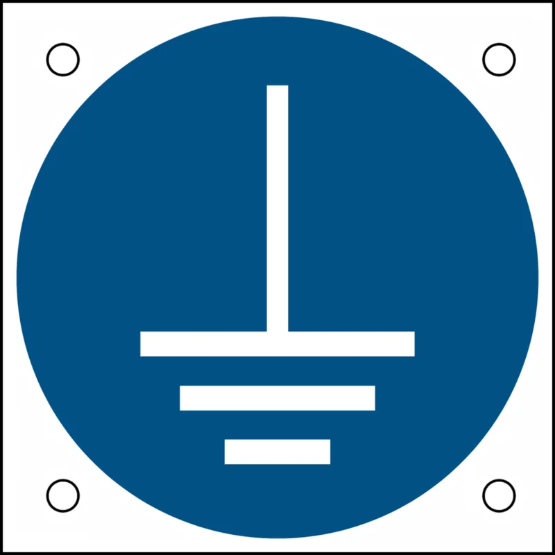 Brady - Gebodspictogram - ISO-veiligheidspictogram – Aarding verplicht - M/M005/NT/ALU05-50X50-1 - 302678 - 86302678 Gecertificeerd