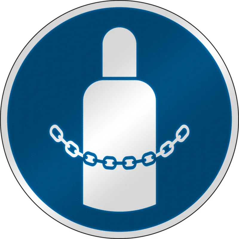 Brady - Gebodspictogram - ISO-veiligheidspictogram - Gasflessen vastmaken - M/M046/NT/RFL-DIA395-1 - 303273 - 86303273 Korting