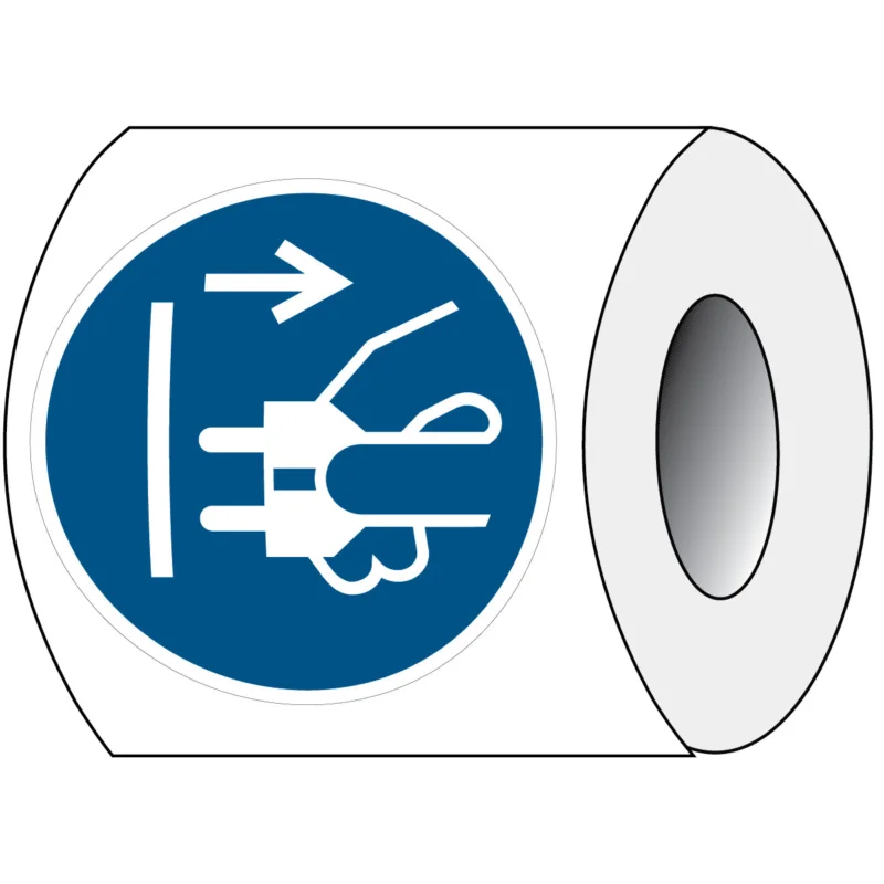 Alleen Vandaag Brady - Gebodspictogram - ISO Veiligheidspictogram - Voor het openen stekker uit stopcontact trekken - PIC M006-Dia 050-PE-ROLL/1 - 818715 - 86818715