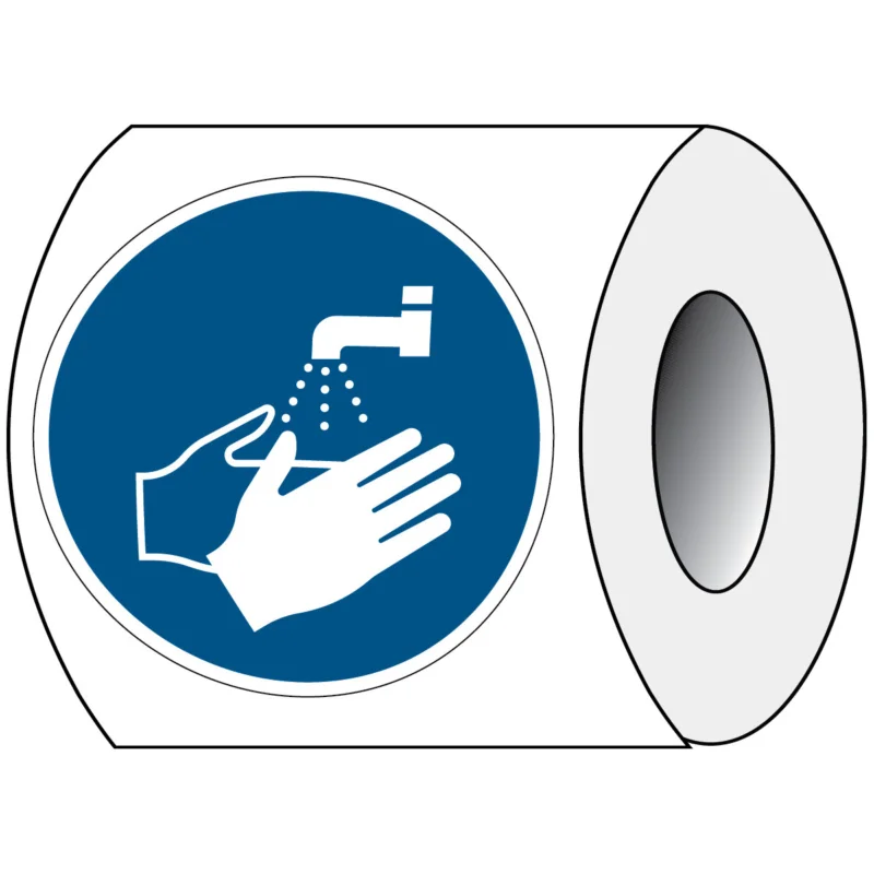 Beperkte Voorraad Brady - Gebodspictogram - ISO Veiligheidspictogram - Handen wassen verplicht - PIC M011-Dia 100-PE-ROLL/1 - 819462 - 86819462