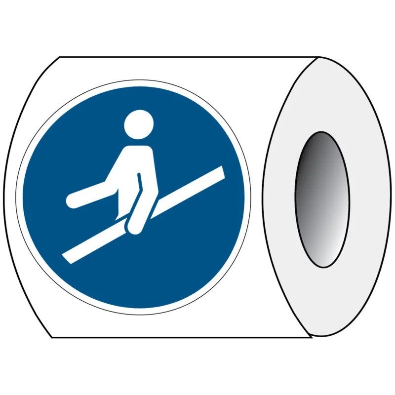 Brady - Gebodspictogram - ISO Veiligheidspictogram - Hand aan de reling verplicht - PIC M012-Dia 100-PE-ROLL/1 - 819611 - 86819611 Flitsaanbieding