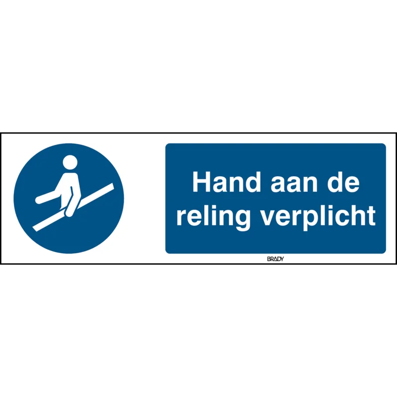 Brady - Gebodspictogram - ISO 7010 Pictogrammen - Hand aan de reling verplicht - STNL M012-150x50-PE-CRD/1 - 819648 - 86819648 Beperkte Voorraad