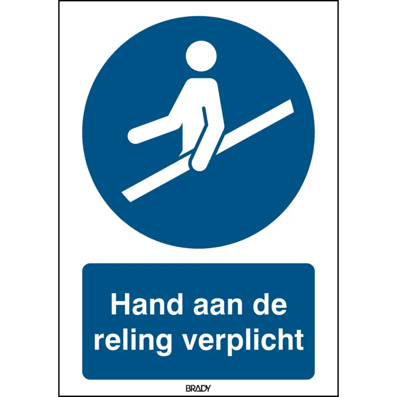 Brady - Gebodspictogram - ISO 7010 Pictogrammen - Hand aan de reling verplicht - STNL M012-148x210-PP-CRD/1 - 819653 - 86819653 Express Levering