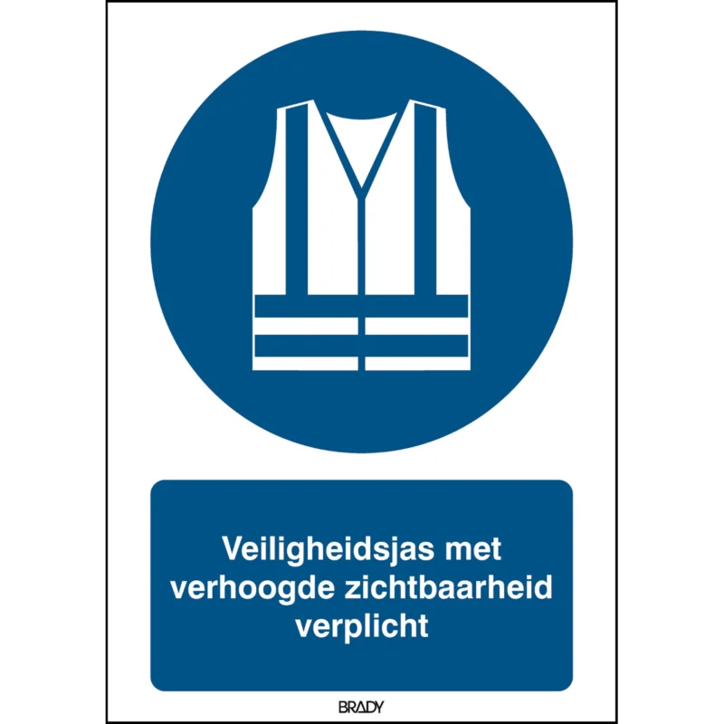 Brady - Gebodspictogram - ISO 7010 Pictogrammen - Veiligheidsjas met verhoogde zichtbaarheid verplicht - STNL M015-297x420-PE-CRD/1 - 820094 - 86820094 Merkproduct