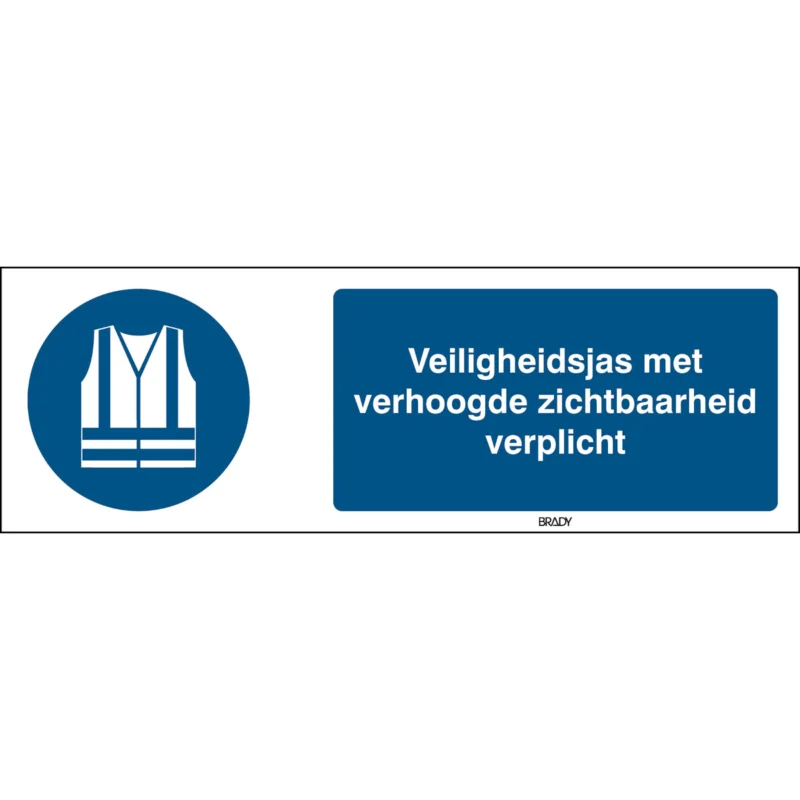 Brady - Gebodspictogram - ISO 7010 Pictogrammen - Veiligheidsjas met verhoogde zichtbaarheid verplicht - STNL M015-450x150-PP-CRD/1 - 820106 - 86820106 Laatste Kans