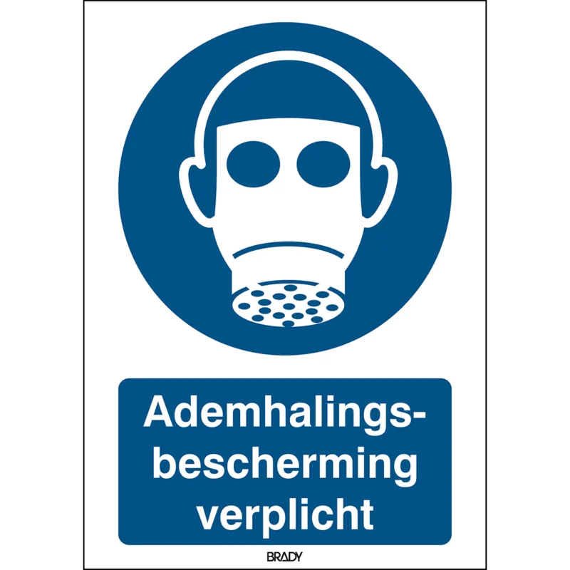 Brady - Gebodspictogram - ISO 7010 Pictogrammen - Ademhalingsbescherming verplicht - STNL M017-210x297-PP-CRD/1 - 820399 - 86820399 Beperkte Voorraad