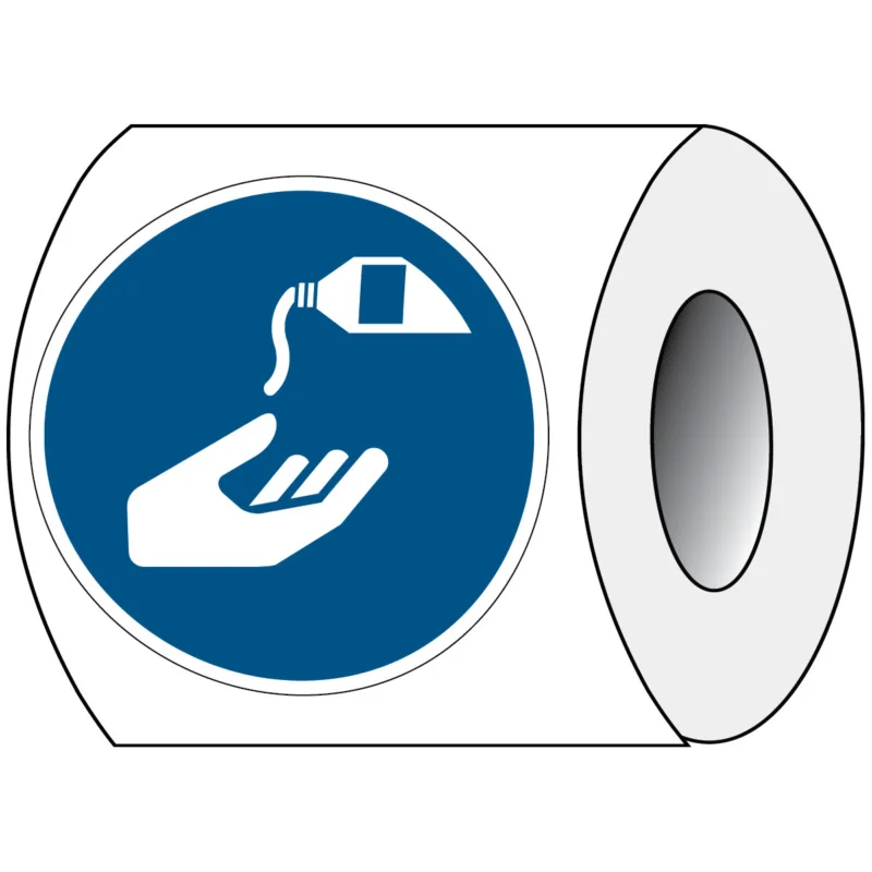 Brady - Gebodspictogram - ISO Veiligheidspictogram - Gebruik beschermende crème - PIC M022-Dia 050-PE-ROLL/1 - 821099 - 86821099 Betaalbaar