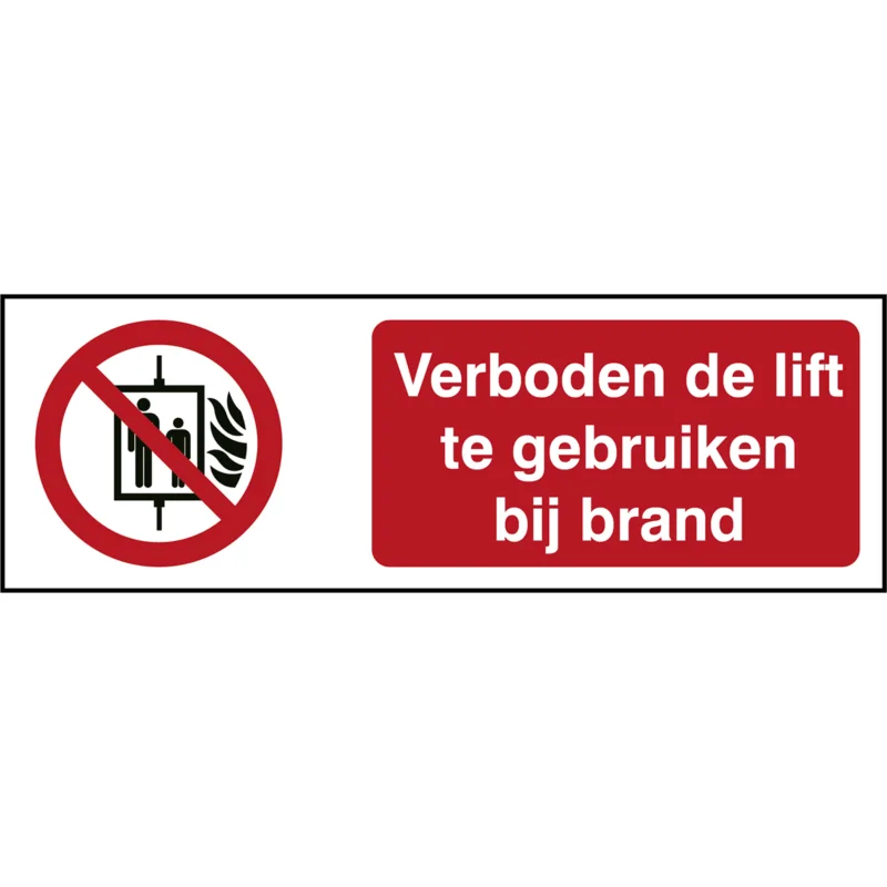 Beperkt Aanbod Brady - Verbodspictogram - ISO Veiligheidspictogram - Verboden de lift te gebruiken bij brand - P/P020/NL300/TW-150X50-1 - 235174 - 86235174