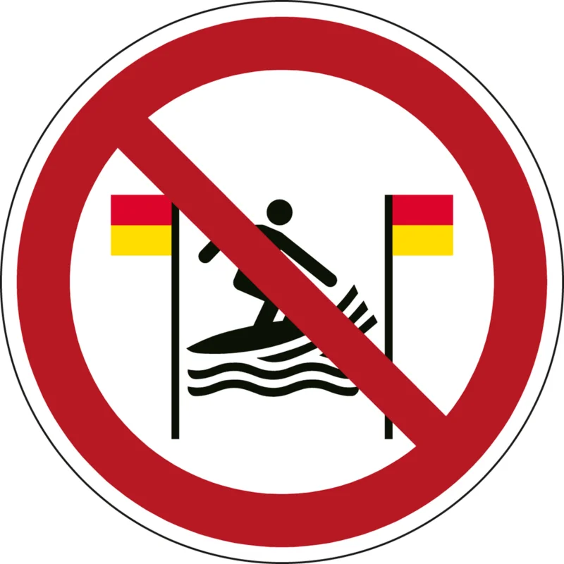 Beperkte Voorraad Brady - Verbodspictogram - ISO Veiligheidspictogram - Verboden te surfen tussen de rode-en-gele vlag - P/P064/NT/ALU-DIA200-1 - 241264 - 86241264