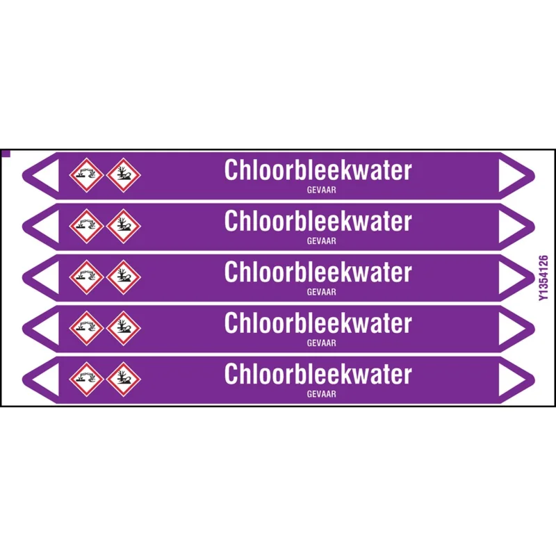 Brady - Leidingmarkering kaart - Individuele leidingmerkers op kaart met geperforeerde pijlen, met pictogrammen - CHLOORBLEEKWATER150X12CARD-T1-P21 - N003772 - 86003772 Meest Verkocht