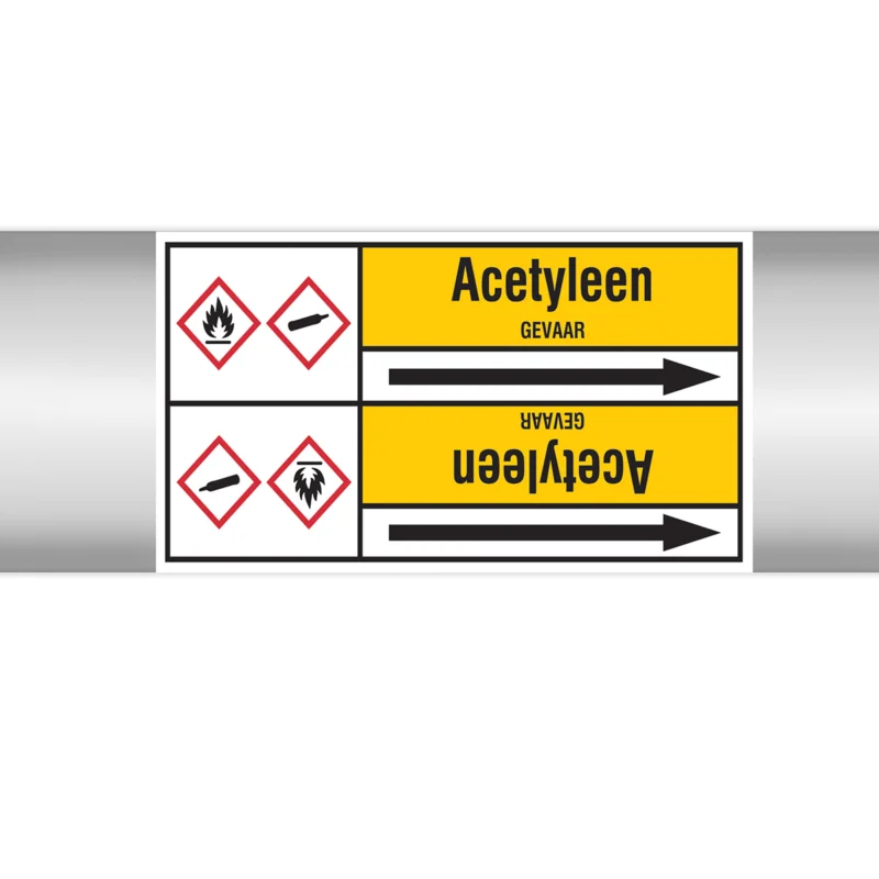 Brady - Rolvorm - Leidingmerkers op doorlopende rol, met pictogrammen - ACETYLEEN127.00 mmX33RL-T2-P2 - N004065 - 86004065 Beperkt Aanbod