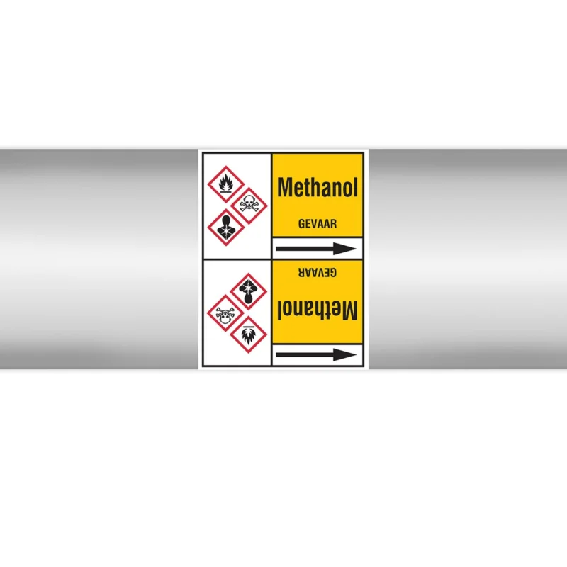 Beperkte Voorraad Brady - Rolvorm - Leidingmerkers op doorlopende rol, met pictogrammen - METHANOL127X33RL-T3-P2 - N004415 - 86004415