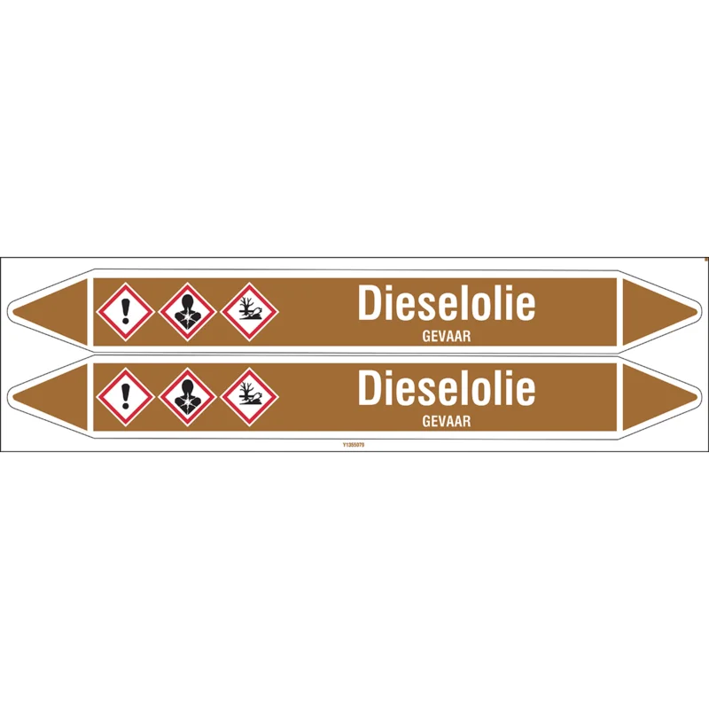 Brady - Rolvorm - Individuele leidingmerkers op rol met geperforeerde pijlen, met pictogrammen - DIESELOLIE450X52RL-T1-LL-P18 - N005086 - 86005086 Laatste Kans