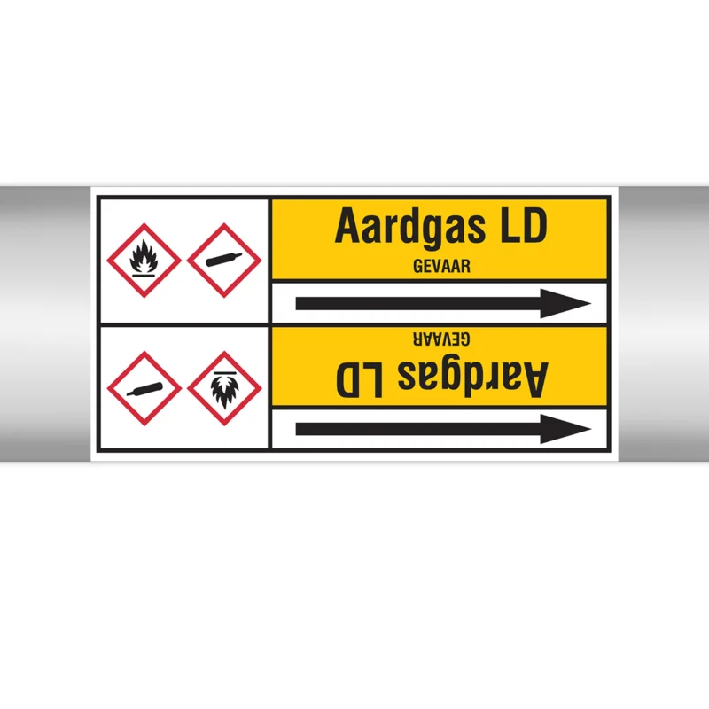 Brady - Rolvorm - Leidingmerkers op doorlopende rol, met pictogrammen - AARDGAS LD 127.00 mmX33RL-T2-P2 - N023663 - 86023663 Gecertificeerd