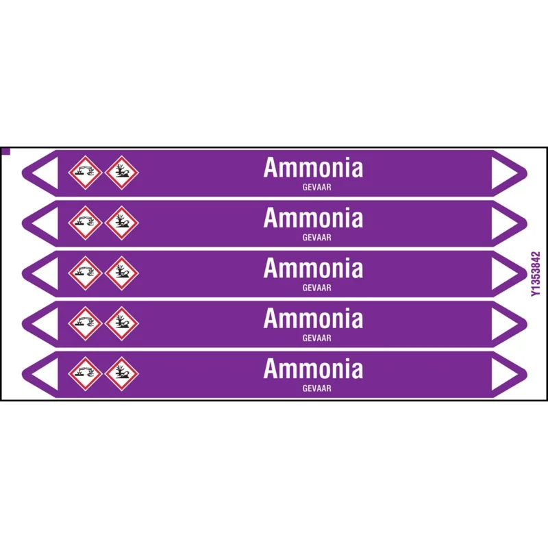 Brady - Leidingmarkering kaart - Individuele leidingmerkers op kaart met geperforeerde pijlen, met pictogrammen - AMMONIA150X12CARD-T1-P21 - N003677 - 86003677 Speciale Aanbieding