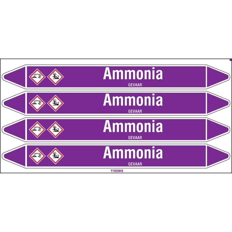 Brady - Standaard - Individuele leidingmerkers op kaart met geperforeerde pijlen, met pictogrammen - AMMONIA250X26CARD-T1-P21 - N003678 - 86003678 Finale Uitverkoop