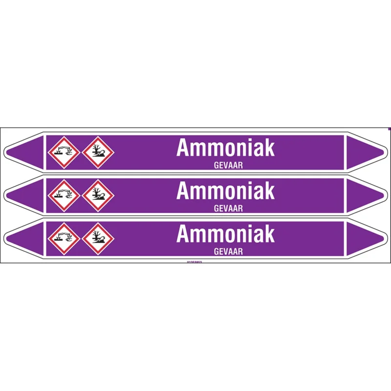 Brady - Leidingmarkering kaart - Individuele leidingmerkers op kaart met geperforeerde pijlen, met pictogrammen - AMMONIAK355X37CARD-T1-P21 - N003690 - 86003690 Lage Prijs