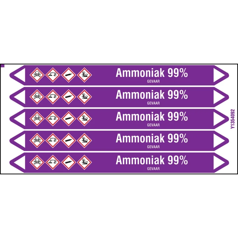 Tijdelijk Beschikbaar Brady - Standaard - Individuele leidingmerkers op kaart met geperforeerde pijlen, met pictogrammen - AMMONIAK99%150X12CARD-T1-P21 - N003699 - 86003699
