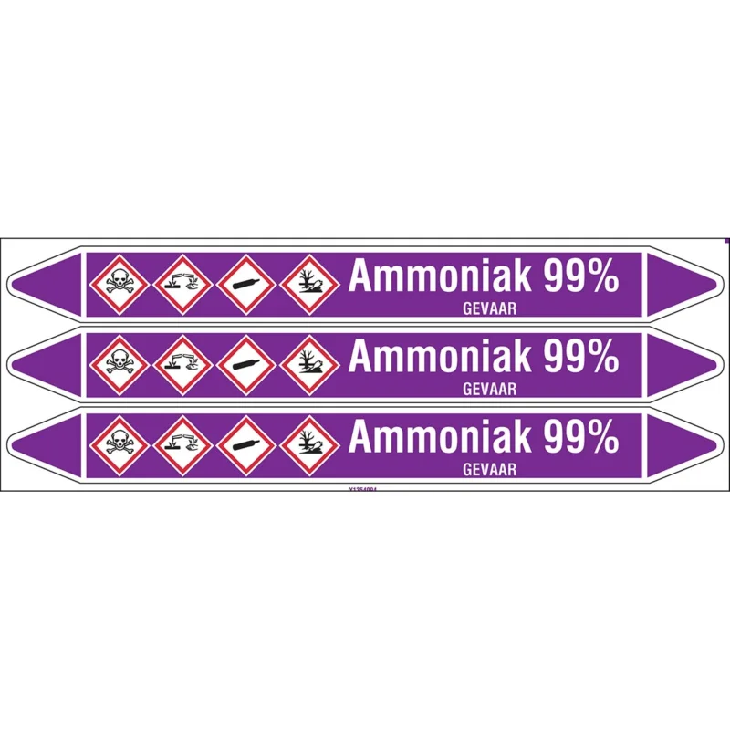 Brady - Standaard - Individuele leidingmerkers op kaart met geperforeerde pijlen, met pictogrammen - AMMONIAK99%355X37CARD-T1-P21 - N003701 - 86003701 Dagaanbieding
