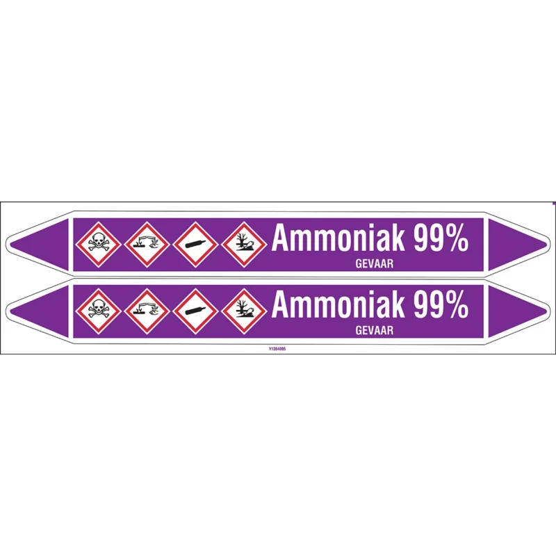 Brady - Standaard - Individuele leidingmerkers op kaart met geperforeerde pijlen, met pictogrammen - AMMONIAK99%450X52CARD-T1-P21 - N003702 - 86003702 Hoge Kwaliteit